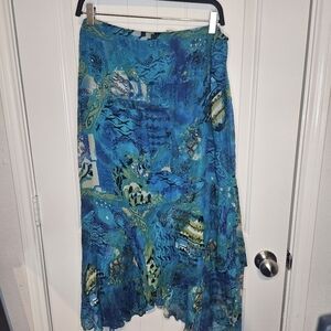 Blue Vibrant Women's SkirtChico's Silk Asymmetrical Skirt, SZ 2, Blue Green
